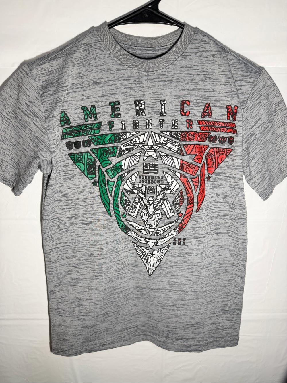 American Fighter Gray Short-Sleeve Tee with Green, White & Red Graphic
